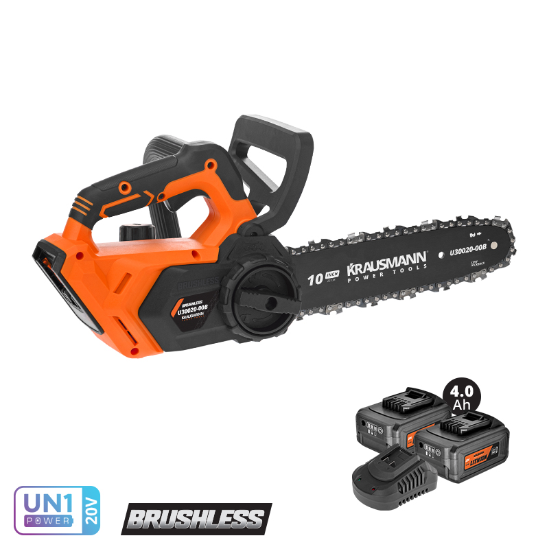 Krausmann U30020-24B Αλυσοπρίονο Επαναφορτιζόμενο BL 20V + 2 Μπαταρίες 4.0Ah + Παρελκόμενα